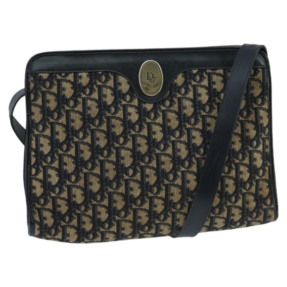 Christian Dior Trotter Canvas Clutch Bag Beige Navy Gold Auth 97851 - Picture 1 of 16